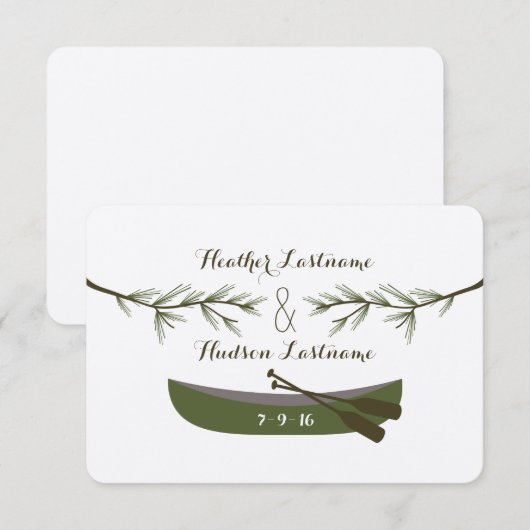 Evergreen Branches + Canoe Wedding Save the Date (Voorkant / Achterkant)