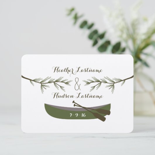 Evergreen Branches + Canoe Wedding Save the Date (Staand voorkant)