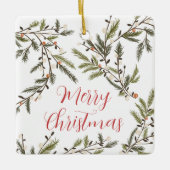 Evergreen Branches Feestelijke Vakantiefoto Kerstm Keramisch Ornament (Voorkant)