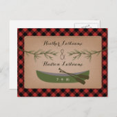 Evergreen Branches + kano Plaid Bewaar de datum Aankondigingskaart (Voorkant / Achterkant)