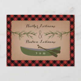 Evergreen Branches + kano Plaid Bewaar de datum Aankondigingskaart