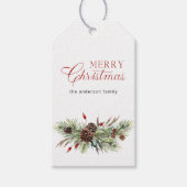 Evergreen Branches Pine Cones Vrolijk Kerstfeest Cadeaulabel (Voorkant)