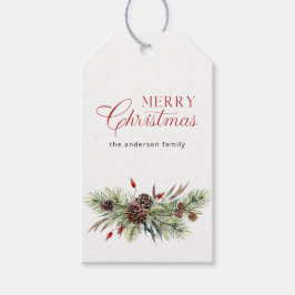 Evergreen Branches Pine Cones Vrolijk Kerstfeest Cadeaulabel