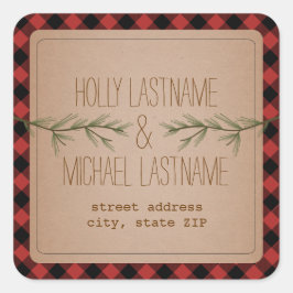 Evergreen Branches Plaid Adres Sticker