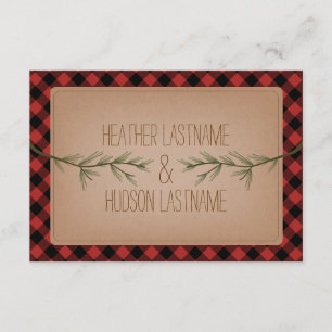 Evergreen Branches Plaid Wedding R.S.V.P. RSVP Kaartje