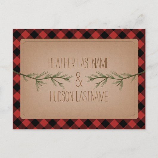 Evergreen Branches Plakt Rustiek Save The Date Aankondigingskaart (Voorkant)