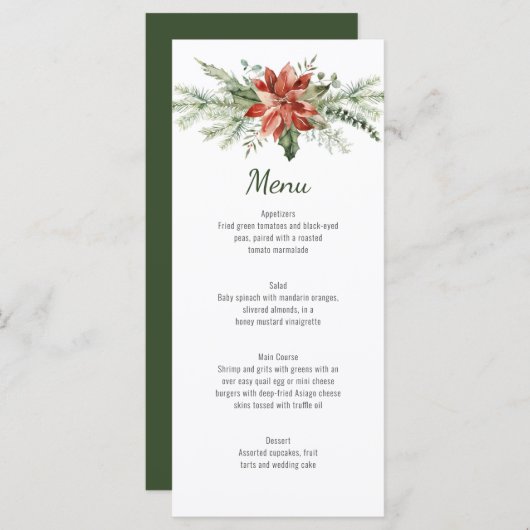 Evergreen Branches Red Poinsettia Wedding Menu (Voorkant / Achterkant)
