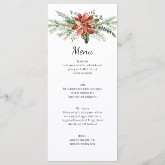 Evergreen Branches Red Poinsettia Wedding Menu (Voorkant)