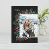 Evergreen Cheer kerstflat-fotokaart (Staand voorkant)