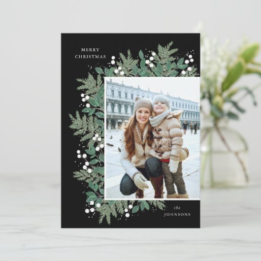 Evergreen Cheer kerstflat-fotokaart (Staand voorkant)