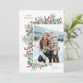 Evergreen Cheer kerstflat-fotokaart (Staand voorkant)