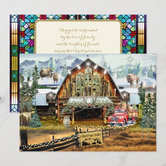 Evergreen Christmas Barn Holiday Flat Kaart 5"x7" (Voorkant / Achterkant)