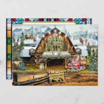 Evergreen Christmas Barn Holiday Flat Kaart 5"x7"