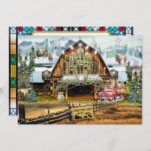 Evergreen Christmas Barn Holiday Flat Kaart 5"x7"