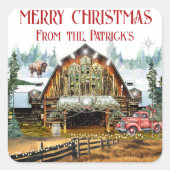 Evergreen Christmas Barn Holiday Square Sticker (Voorkant)