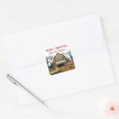 Evergreen Christmas Barn Holiday Square Sticker (Envelop)