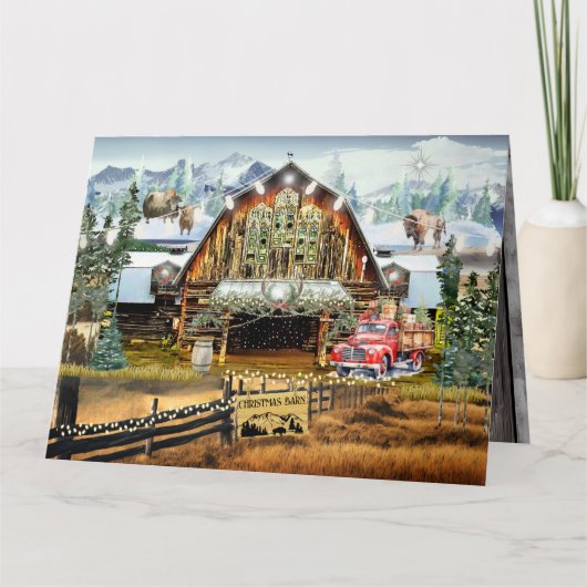 Evergreen Christmas Barn Vakantie Gevouwen Kaart - (Voorkant)