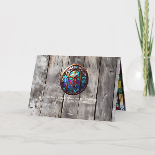 Evergreen Christmas Barn Vakantie Kaart 5"x7" (Achterkant)