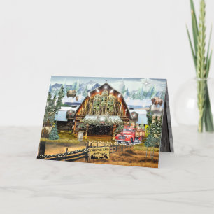 Evergreen Christmas Barn Vakantie Kaart 5"x7"
