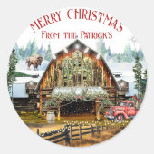 Evergreen Christmas Barn Vakantie Ronde Sticker (Voorkant)