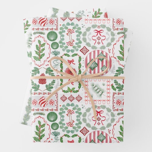 Evergreen Christmas Foliage Berries Spruce and Bow Inpakpapier Vel (In situ)