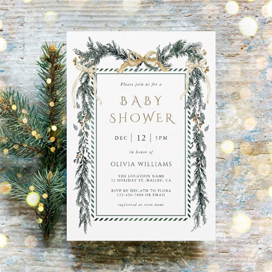Evergreen Christmas Garland Baby shower Kaart