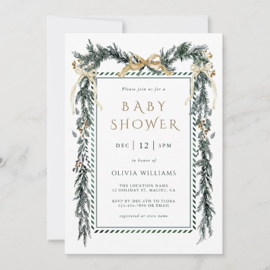 Evergreen Christmas Garland Baby shower Kaart (Voorkant)
