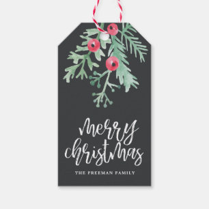 Evergreen Christmas Holiday Gift Label Slate Cadeaulabel