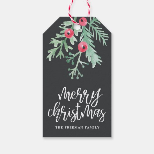 Evergreen Christmas Holiday Gift Label Slate Cadeaulabel (Voorkant)