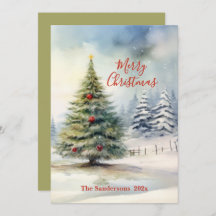 Evergreen Christmas Tree Vintage Card