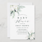 Evergreen & Cotton Flower Bouquet Baby shower Kaart (Voorkant)