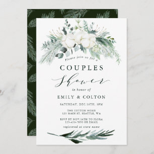 Evergreen & Cotton Flower Bouquet Couples Shower Kaart
