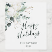 Evergreen & Cotton Flower Bouquet Prettige feestda Wijn Etiket (Enkel label)