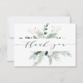 Evergreen & Cotton Flower Bouquet Wedding Bedankkaart (Voorkant)