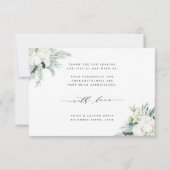 Evergreen & Cotton Flower Bouquet Wedding Bedankkaart (Achterkant)