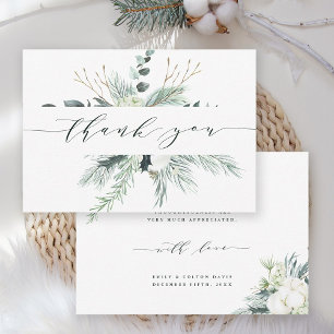 Evergreen & Cotton Flower Bouquet Wedding Bedankkaart