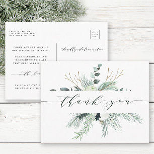 Evergreen Cotton Flower Bouquet Wedding Dank je Briefkaart