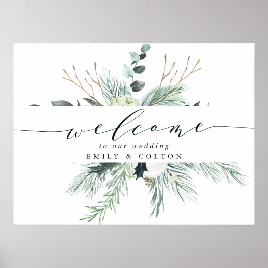 Evergreen & Cotton Flower Bouquet Wedding Welcome Poster (Voorkant)