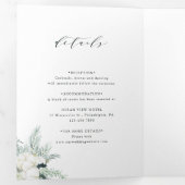 Evergreen & Cotton Flower QR Code RSVP Weddenschap Drieluik Uitnodiging (Binnenzijde eerst)