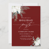 Evergreen & Cotton Flower Red Holiday Party Kaart (Voorkant)
