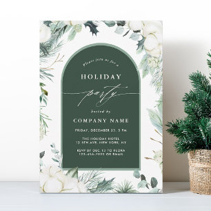Evergreen & Cotton Flower Waterverf Holiday Party Kaart