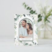Evergreen & Cotton Flowers Arch Photo Holiday Briefkaart (Staand voorkant)