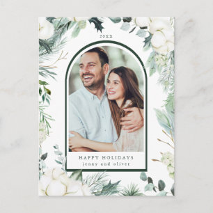 Evergreen & Cotton Flowers Arch Photo Holiday Briefkaart