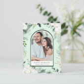 Evergreen & Cotton Flowers Arch Photo Holiday Mint Briefkaart (Staand voorkant)