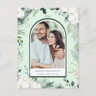 Evergreen & Cotton Flowers Arch Photo Holiday Mint Briefkaart