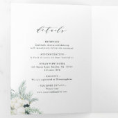Evergreen & Cotton Flowers Arch Wedding Drieluik Uitnodiging (Binnenzijde eerst)