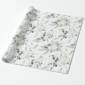 Evergreen & Cotton Flowers Elegant Cadeaupapier (Uitgerold)