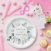 Evergreen & Cotton Flowers Elegant Hexagon Wedding Papieren Bordje (Feest)