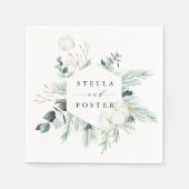 Evergreen & Cotton Flowers Elegant Hexagon Wedding Servet (Voorkant)