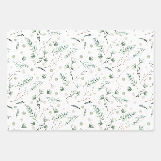 Evergreen & Cotton Flowers Elegant Inpakpapier Vel (Voorkant 2)